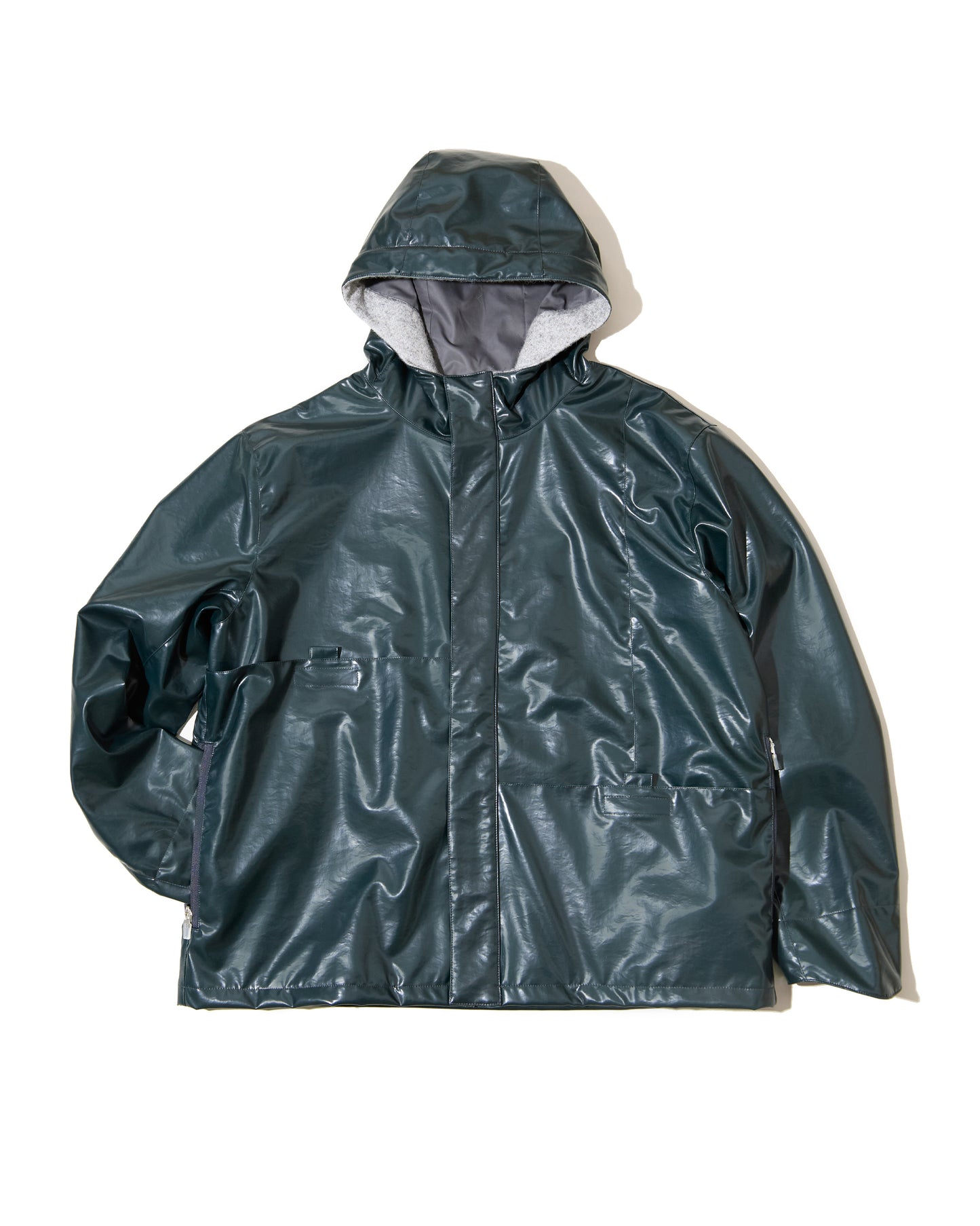 Tab Hooded Jacket - Bottle Green Laminated Nylon Canvas