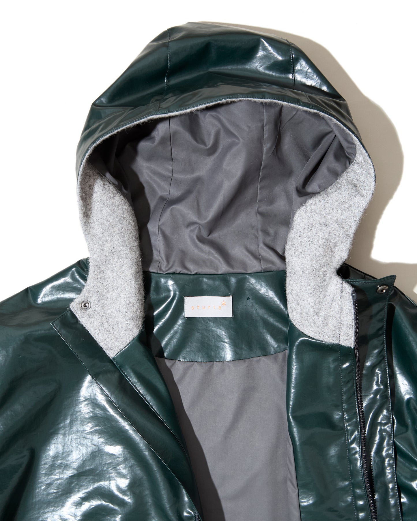 Tab Hooded Jacket - Bottle Green Laminated Nylon Canvas