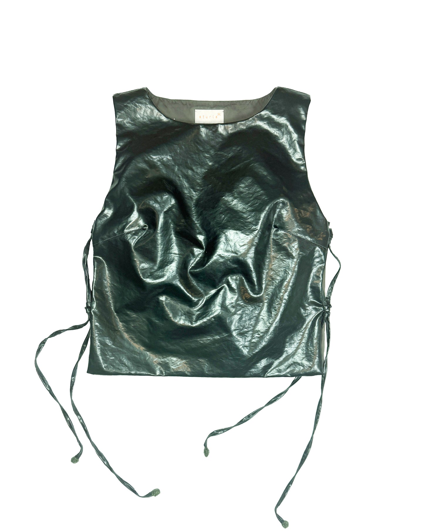 Side Tie Top - Bottle Green Laminated Nylon Canvas