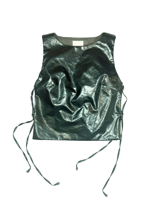 Side Tie Top - Bottle Green Laminated Nylon Canvas