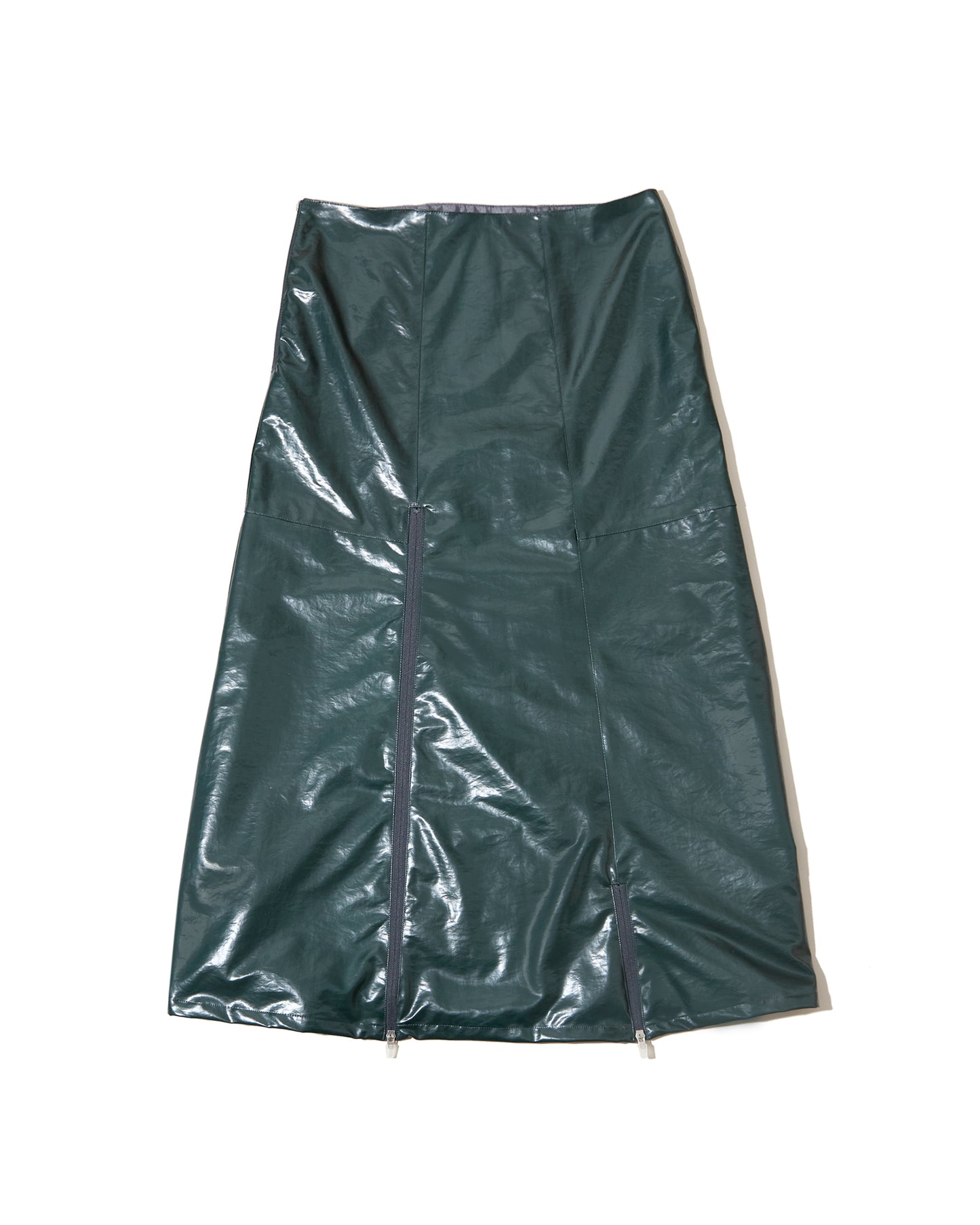Panel Skirt - Bottle Green Laminated Nylon Canvas