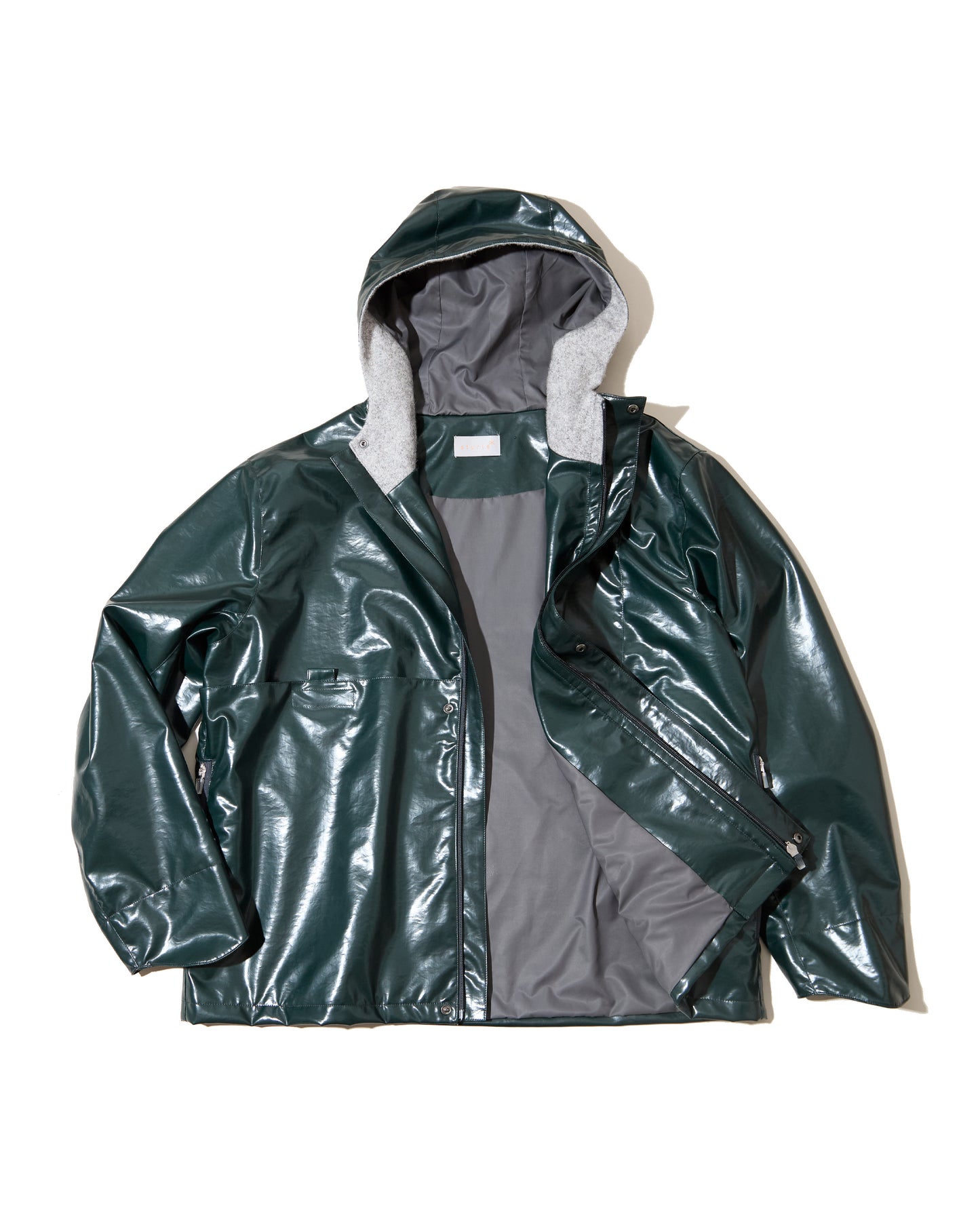 Tab Hooded Jacket - Bottle Green Laminated Nylon Canvas