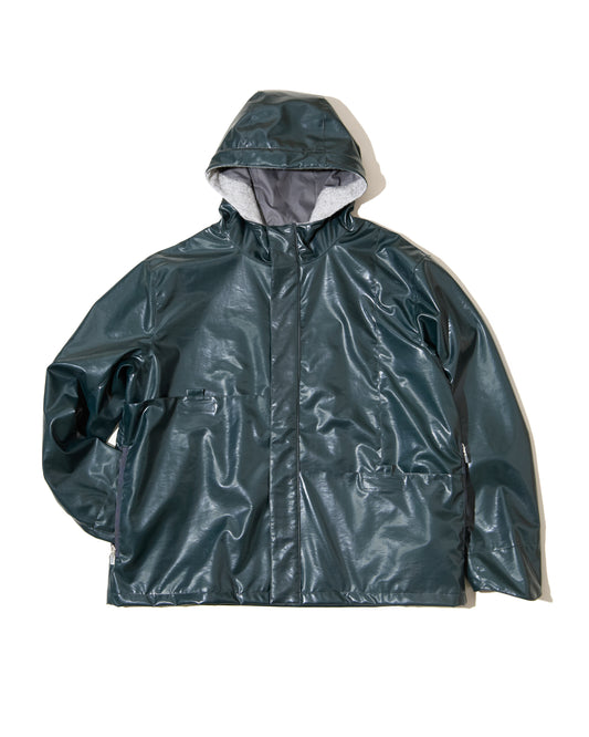 Tab Hooded Jacket - Bottle Green Laminated Nylon Canvas