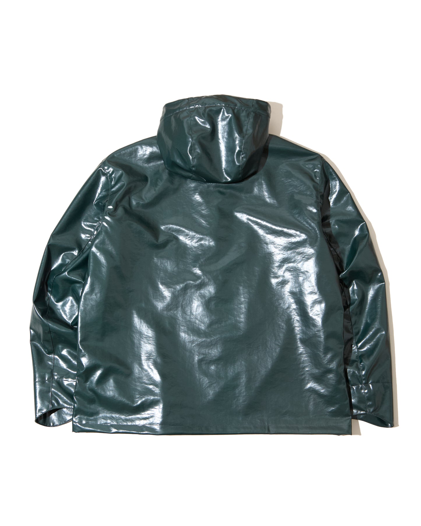 Tab Hooded Jacket - Bottle Green Laminated Nylon Canvas