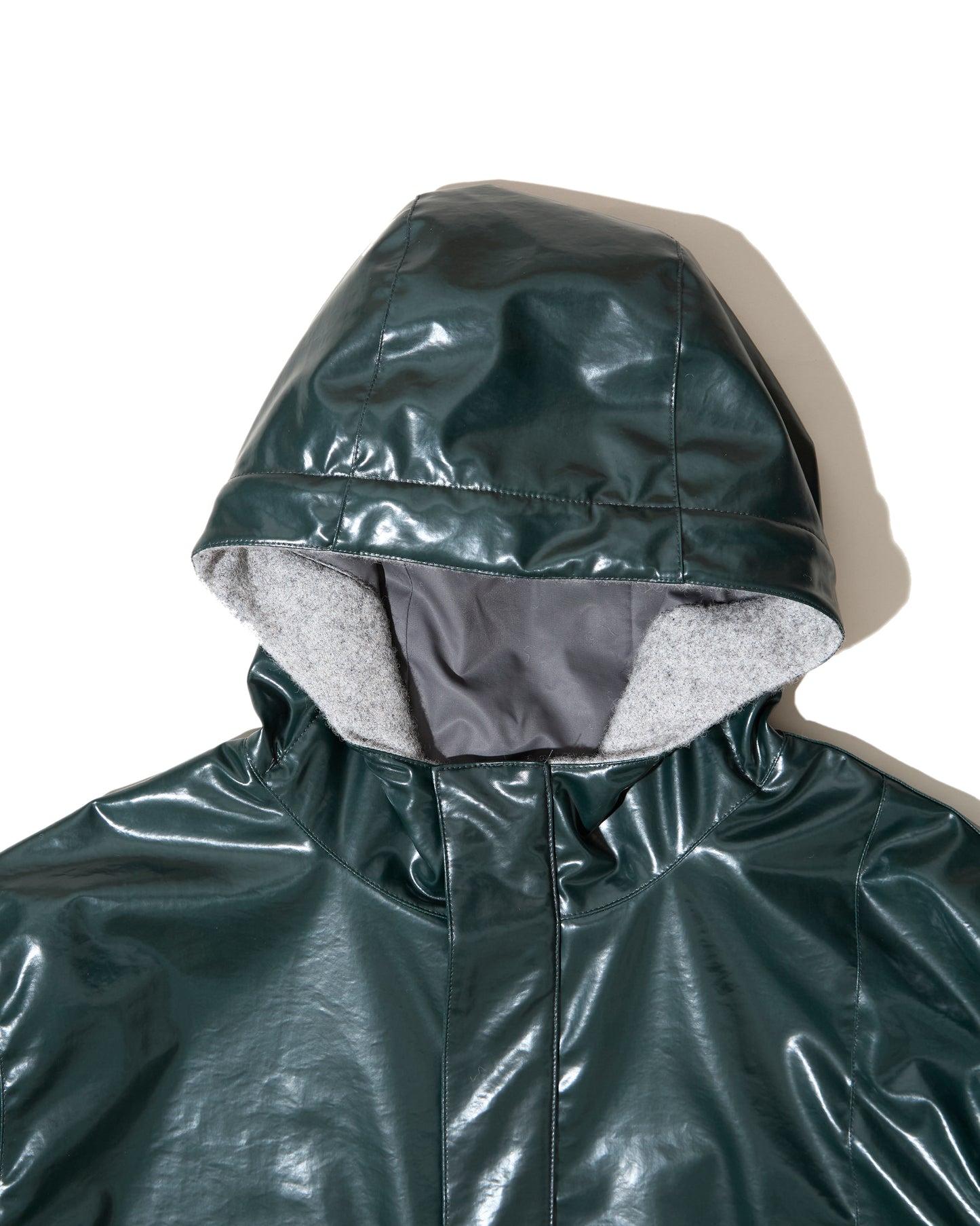 Tab Hooded Jacket - Bottle Green Laminated Nylon Canvas