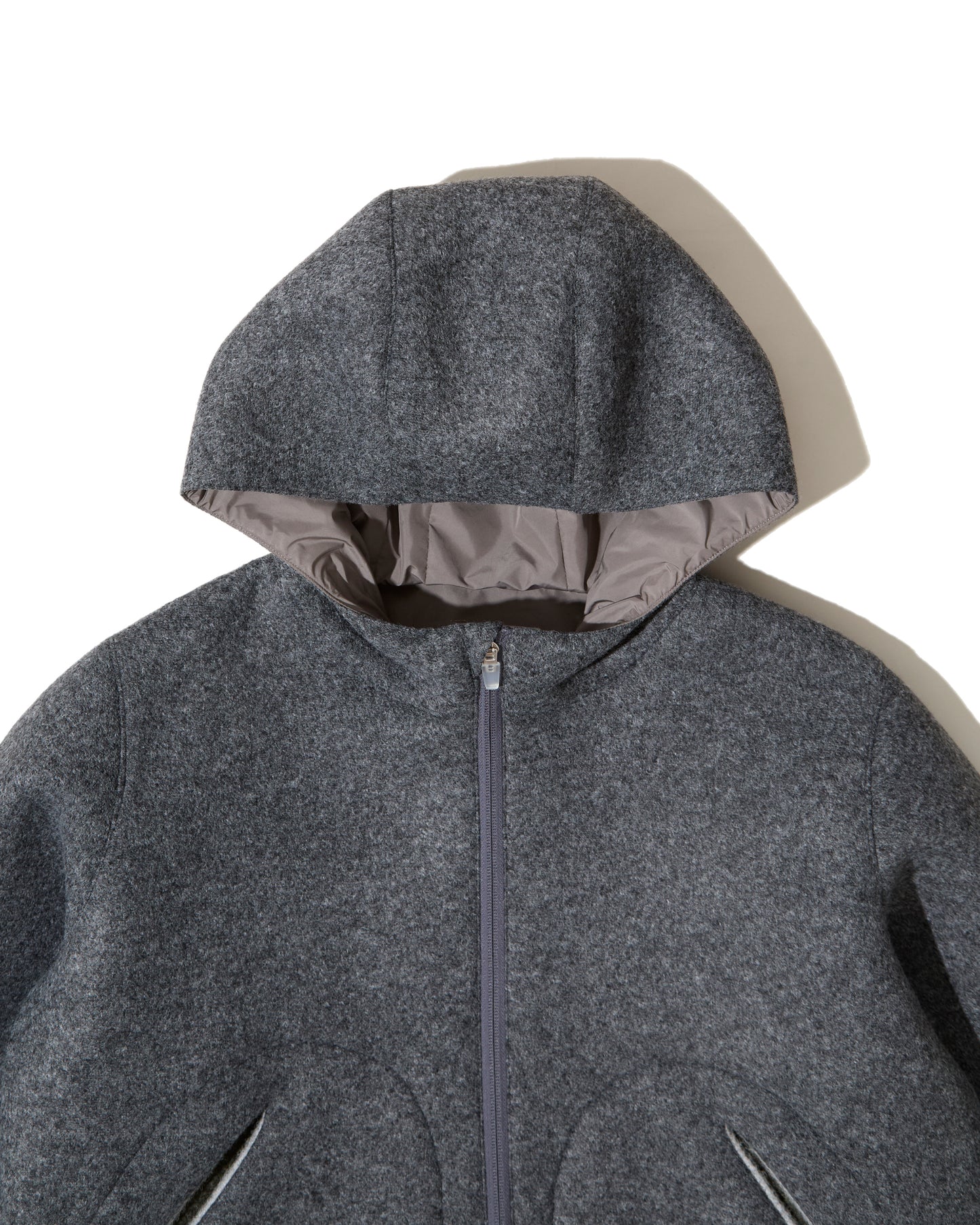 Hooded Incision Jacket - Melange Grey Bonded Wool