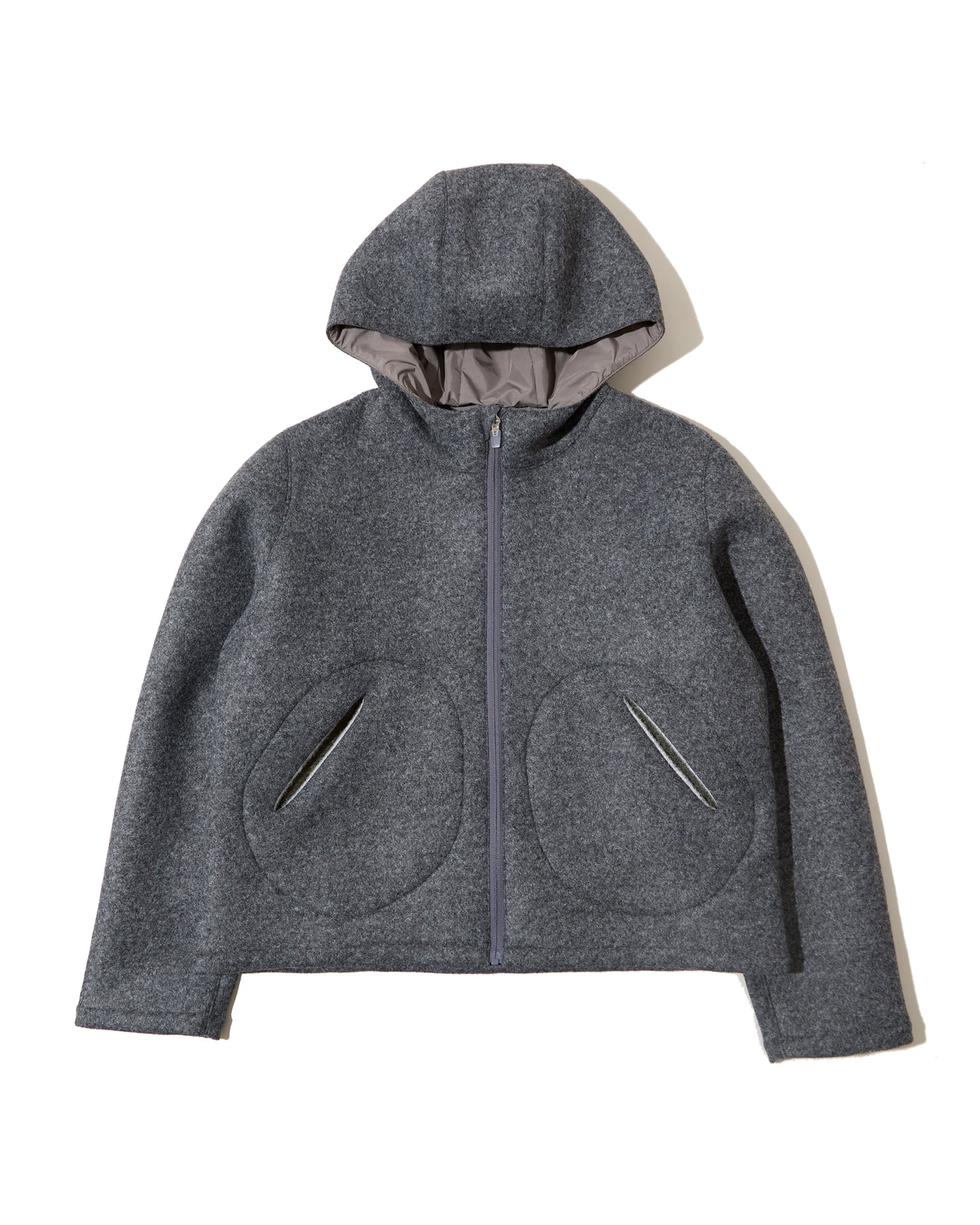Hooded Incision Jacket - Melange Grey Bonded Wool